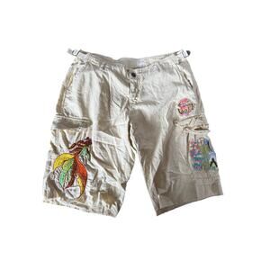 Da-Nang yellow y2k embroidered cargo shorts